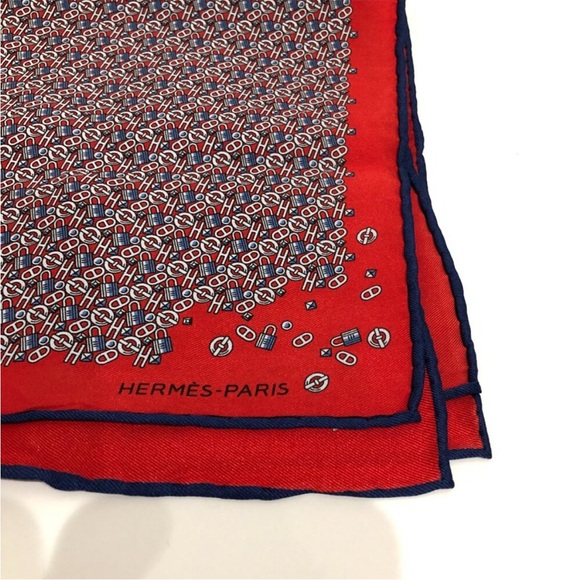 Hermes Red White Blue Print Carre Silk Scarf - Picture 5 of 12